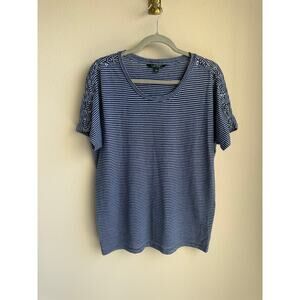 Lauren Ralph Lauren Blue and White Stripe Top - Size Large
